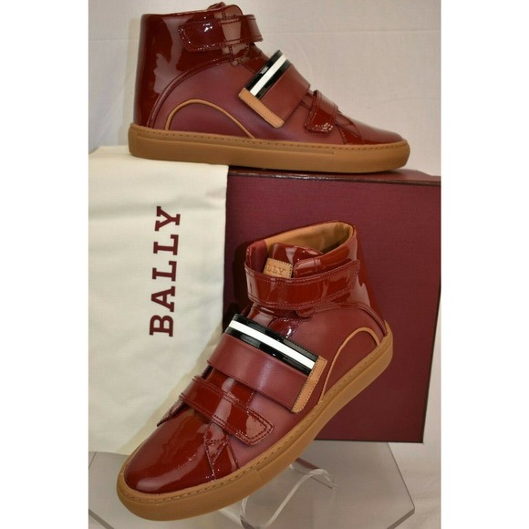 NIB BALLY HERICK RED PATENT LEATHER HI TOP STRIPE LOGO SNEAKERS 8 US 41 main image 4